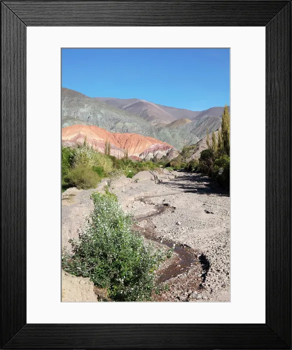 Framed Print : The 'Cerro de los Siete Colores' (The Hill of Seven Colors) seen from the Rio de la Quebrada de Purmamarca river, Purmamarca, Quebrada de Humahuaca, Jujuy Framed Print : The 'Cerro de los Siete Colores' (The Hill of Seven Colors) seen from the Rio de la Quebrada de Purmamarca river, Purmamarca, Quebrada de Humahuaca, Jujuy