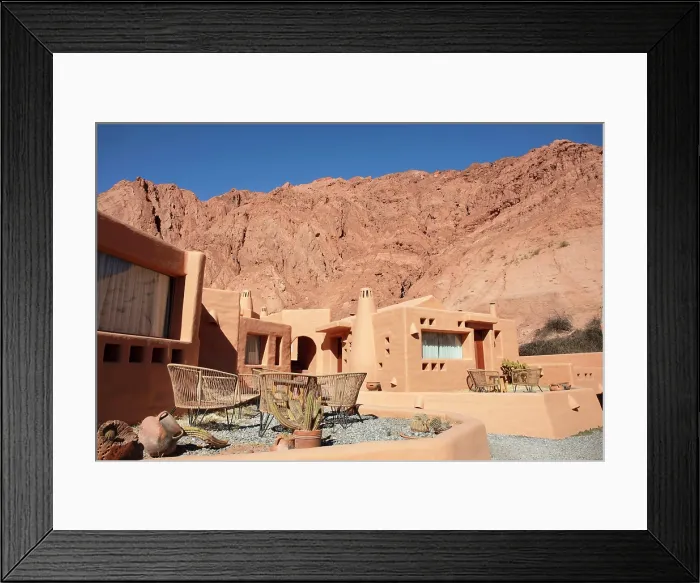 Framed Print : Local eco-sustainable architecture at Los Colorados Cabanas Boutique in Purmamarca, Quebrada de Humahuaca, Jujuy, Northwest Argentina Framed Print : Local eco-sustainable architecture at Los Colorados Cabanas Boutique in Purmamarca, Quebrada de Humahuaca, Jujuy, Northwest Argentina