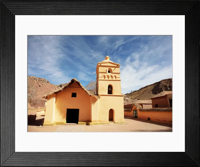 Framed Print : The church of Our Lady of Bethlehem, Susques, Jujuy, Puna de Atacama, Northwest Argentina. It was built in 1598, in Andean architecture Framed Print : The church of Our Lady of Bethlehem, Susques, Jujuy, Puna de Atacama, Northwest Argentina. It was built in 1598, in Andean architecture