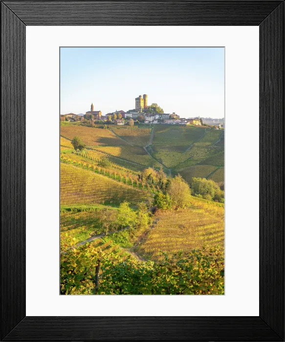Framed Print : Autumn vineyards surround Castiglione Falletto, a village known for Barolo wine in Langhe, Piedmont, Italy Framed Print : Autumn vineyards surround Castiglione Falletto, a village known for Barolo wine in Langhe, Piedmont, Italy
