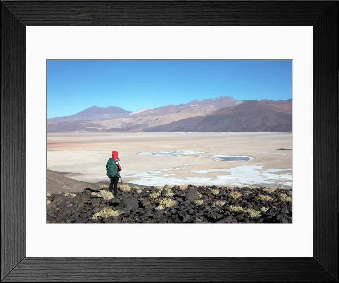 Framed Print : A person looking at the Salar de Antofalla Salt Flat from an elevated point of view, Puna de Atacama, Catamarca, Northwest Argentina Framed Print : A person looking at the Salar de Antofalla Salt Flat from an elevated point of view, Puna de Atacama, Catamarca, Northwest Argentina