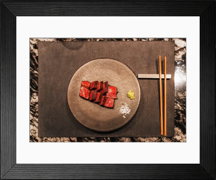 Framed Print : Wagyu beef, wasabi, and salt served in Tokyo, Japan Framed Print : Wagyu beef, wasabi, and salt served in Tokyo, Japan