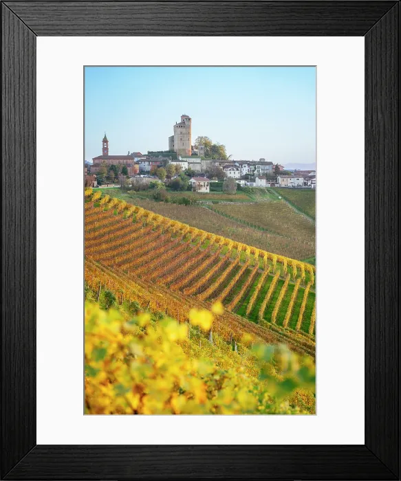 Framed Print : Autumn vineyards surround Grinzane Cavour castle, a UNESCO World Heritage site, in Langhe, Piedmont. Italy Framed Print : Autumn vineyards surround Grinzane Cavour castle, a UNESCO World Heritage site, in Langhe, Piedmont. Italy