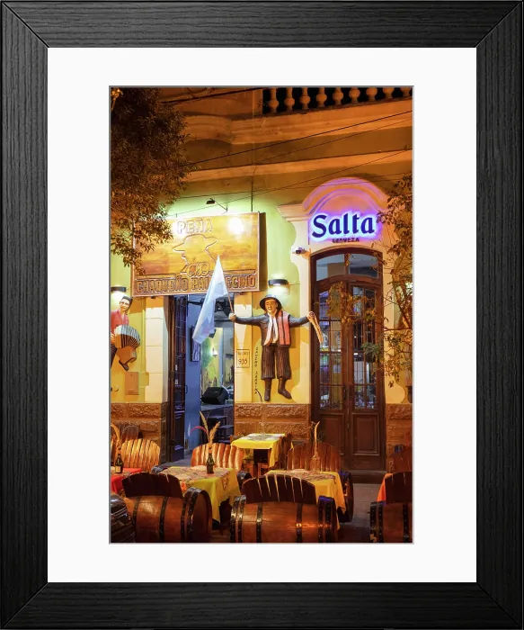 Framed Print : The exterior facade of the 'Pena Chaqueno Palavecino' folkloric restaurant and shows in 'Calle La Balcarce' street, Salta, Northwest Argentina Framed Print : The exterior facade of the 'Pena Chaqueno Palavecino' folkloric restaurant and shows in 'Calle La Balcarce' street, Salta, Northwest Argentina
