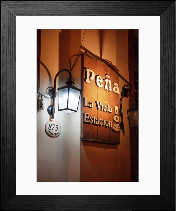 Framed Print : Detail over the exterior facade of the 'Pena La Vieja Estacion' folkloric restaurant and shows in 'Calle La Balcarce' street, Salta, Northwest Argentina Framed Print : Detail over the exterior facade of the 'Pena La Vieja Estacion' folkloric restaurant and shows in 'Calle La Balcarce' street, Salta, Northwest Argentina