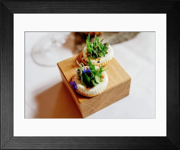Framed Print : Gourmet appetizers with edible flowers on a wooden board, ready to be served. Trentino Alto Adige, Italy Framed Print : Gourmet appetizers with edible flowers on a wooden board, ready to be served. Trentino Alto Adige, Italy