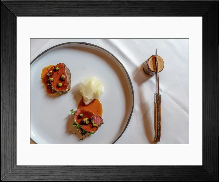 Framed Print : Gourmet dish of meat and vegetables, ready to be enjoyed with a knife. Trentino Alto Adige, Italy Framed Print : Gourmet dish of meat and vegetables, ready to be enjoyed with a knife. Trentino Alto Adige, Italy