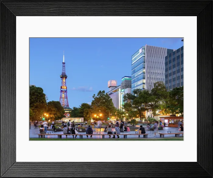 Framed Print : Sapporo TV Tower and Odori Park at dusk, Sapporo, Hokkaido, Japan Framed Print : Sapporo TV Tower and Odori Park at dusk, Sapporo, Hokkaido, Japan