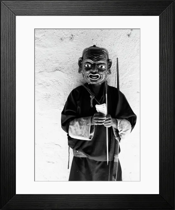 Framed Print : Buddhist monk wearing ancient wooden mask, Gangte Goembe, Gangte, Bhutan, Asia Framed Print : Buddhist monk wearing ancient wooden mask, Gangte Goembe, Gangte, Bhutan, Asia