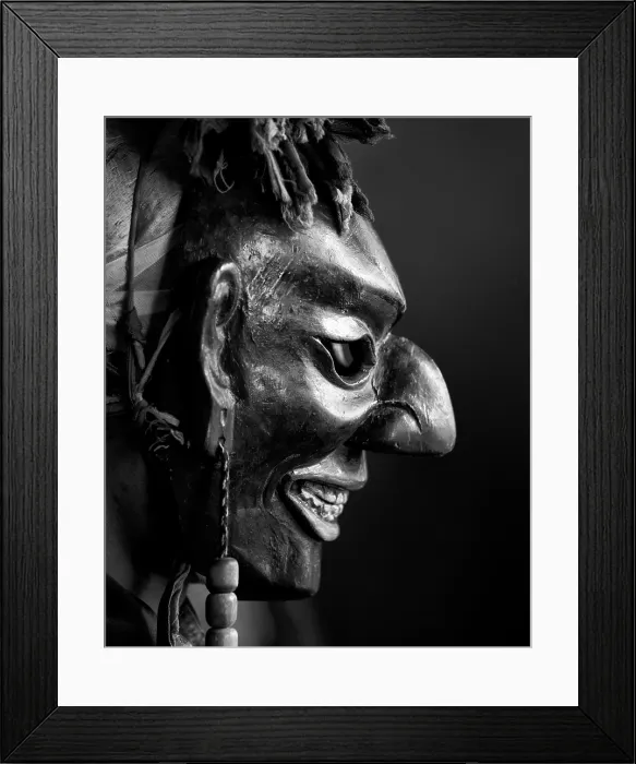 Framed Print : Buddhist monk wearing ancient wooden mask, Gangte Goembe, Gangte, Bhutan, Asia