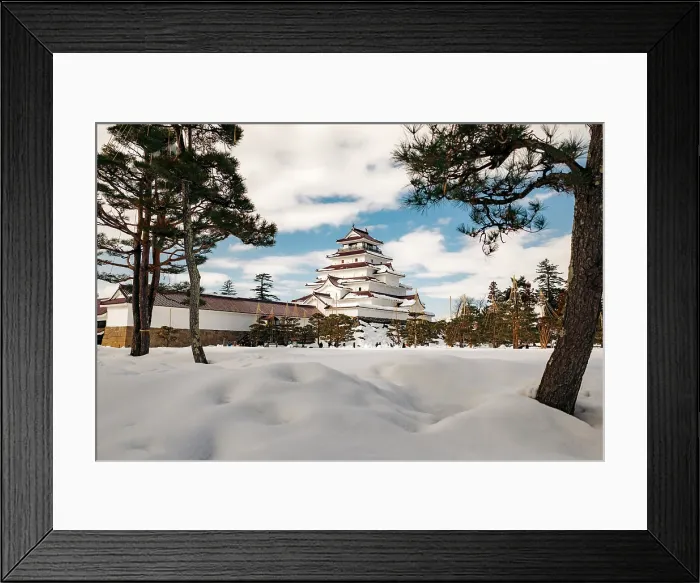 Framed Print : Winter scene of Tsuruga Castle in Aizu, Japan, covered in snow Framed Print : Winter scene of Tsuruga Castle in Aizu, Japan, covered in snow