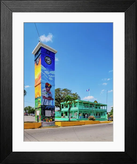 Framed Print : Clock Tower and Town Hall, Orange Walk Town, Orange Walk District, Belize