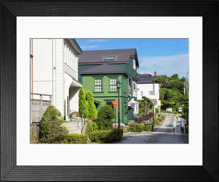 Framed Print : Women walking along street with wooden houses, Motomachi, Hakodate, Hokkaido, Japan Framed Print : Women walking along street with wooden houses, Motomachi, Hakodate, Hokkaido, Japan