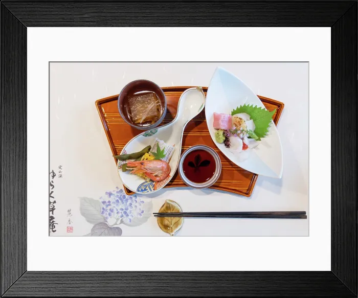 Framed Print : Sashimi plate at Jozankei Yurakusoan Ryokan, Jozankei, Hokkaido, Japan