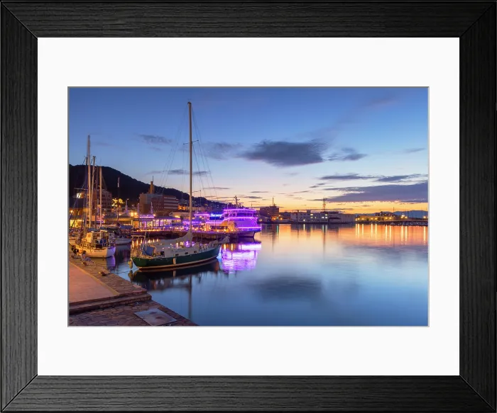 Framed Print : Yachts in harbour at sunset, Hakodate, Hokkaido, Japan