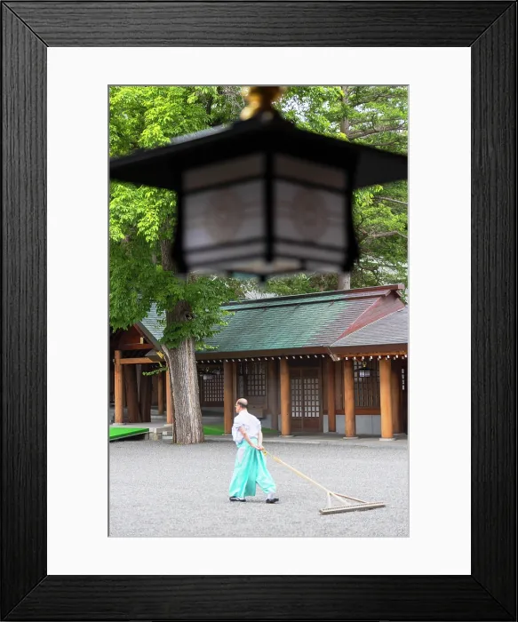 Framed Print : Man raking stones at Jingu Shinto Shrine, Sapporo, Hokkaido, Japan Framed Print : Man raking stones at Jingu Shinto Shrine, Sapporo, Hokkaido, Japan