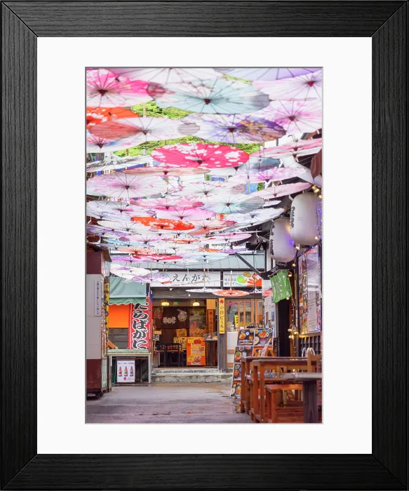 Framed Print : Lane with restaurants and decorative umbrellas, Otaru, Hokkaido, Japan Framed Print : Lane with restaurants and decorative umbrellas, Otaru, Hokkaido, Japan