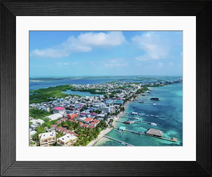 Framed Print : San Pedro Town, Ambergris Caye, aerial view, Belize District, Belize Framed Print : San Pedro Town, Ambergris Caye, aerial view, Belize District, Belize