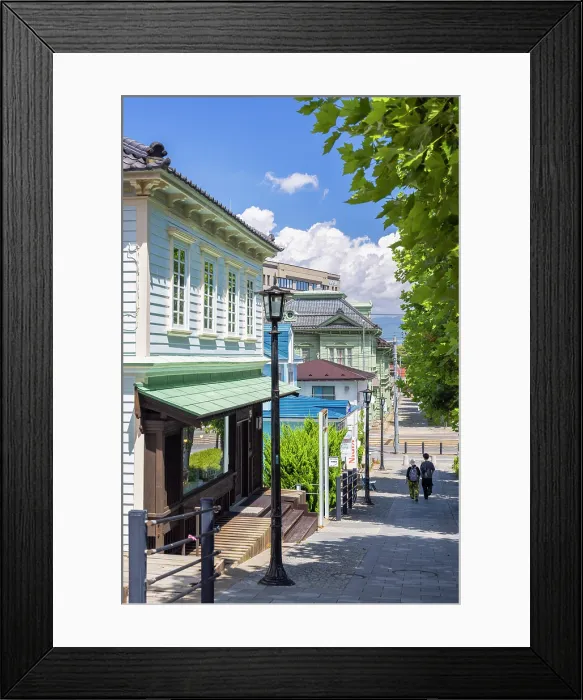 Framed Print : People walking down Motoi Zaka Street, Motomachi, Hakodate, Hokkaido, Japan