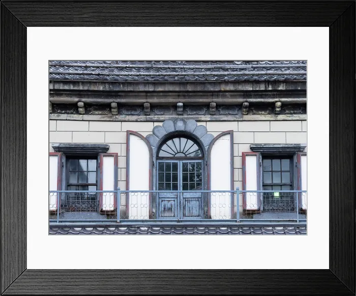 Framed Print : Balcony of traditional old stone building, Otaru, Hokkaido, Japan