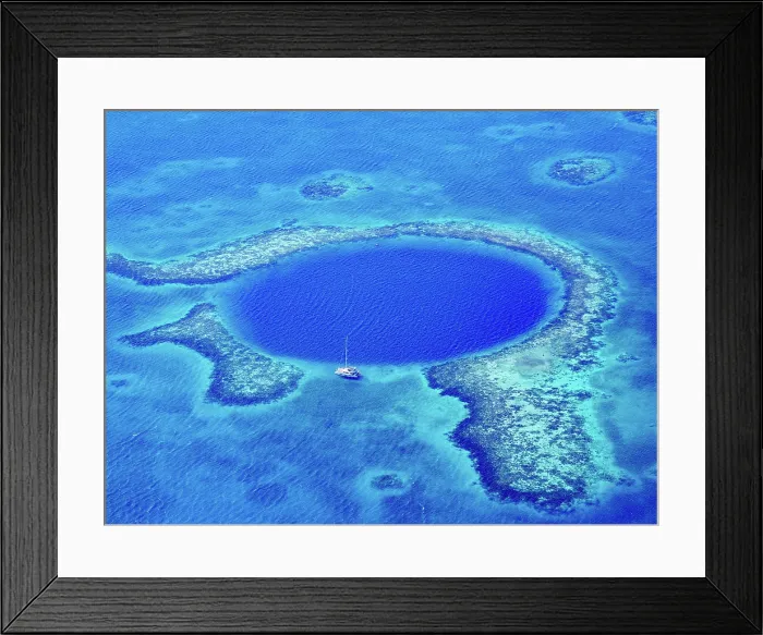 Framed Print : The Great Blue Hole, Lighthouse Reef, aerial view, Belize District, Belize