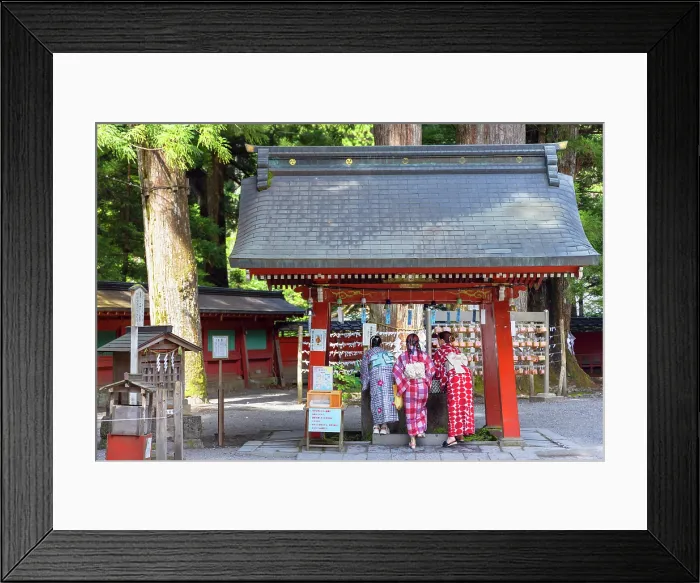 Framed Print : Women wearing kimonos at Futarasan Temple (UNESCO World Heritage Site), Nikko, Tochigi, Japan