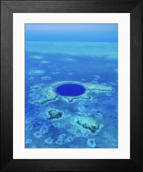 Framed Print : The Great Blue Hole, Lighthouse Reef, aerial view, Belize District, Belize Framed Print : The Great Blue Hole, Lighthouse Reef, aerial view, Belize District, Belize