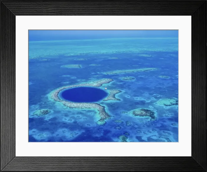 Framed Print : The Great Blue Hole, Lighthouse Reef, aerial view, Belize District, Belize Framed Print : The Great Blue Hole, Lighthouse Reef, aerial view, Belize District, Belize