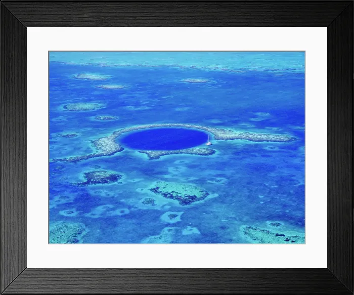 Framed Print : The Great Blue Hole, Lighthouse Reef, aerial view, Belize District, Belize Framed Print : The Great Blue Hole, Lighthouse Reef, aerial view, Belize District, Belize
