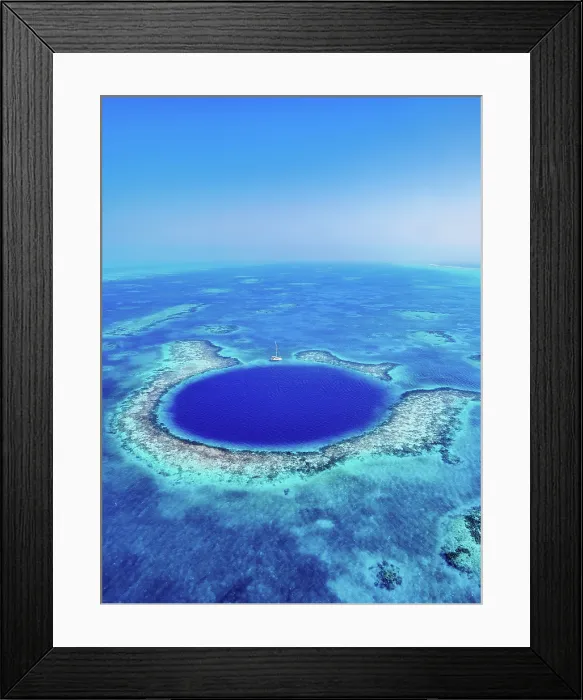 Framed Print : The Great Blue Hole, Lighthouse Reef, aerial view, Belize District, Belize Framed Print : The Great Blue Hole, Lighthouse Reef, aerial view, Belize District, Belize