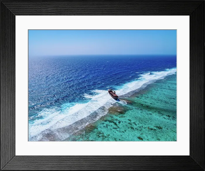 Framed Print : Shipwreck at the Lighthouse Reef, aerial view, Belize District, Belize Framed Print : Shipwreck at the Lighthouse Reef, aerial view, Belize District, Belize