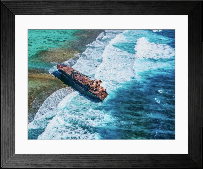 Framed Print : Shipwreck at the Lighthouse Reef, aerial view, Belize District, Belize Framed Print : Shipwreck at the Lighthouse Reef, aerial view, Belize District, Belize