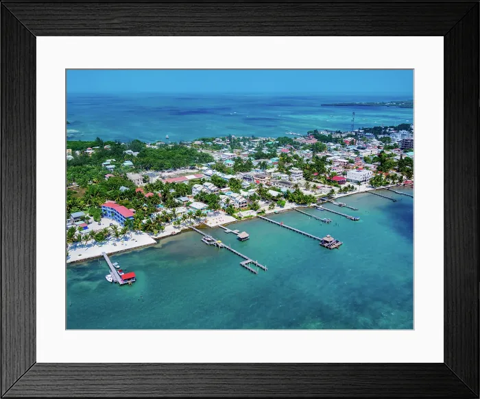 Framed Print : Caye Caulker, aerial view, Belize District, Belize Framed Print : Caye Caulker, aerial view, Belize District, Belize