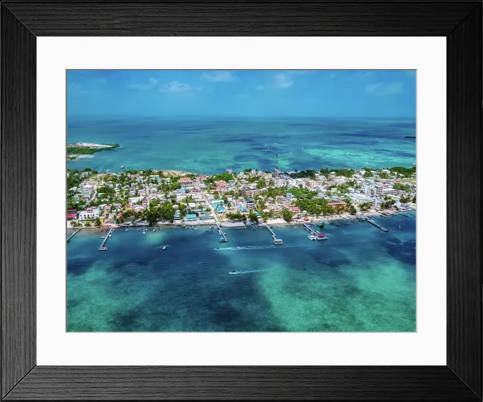 Framed Print : Caye Caulker, aerial view, Belize District, Belize Framed Print : Caye Caulker, aerial view, Belize District, Belize
