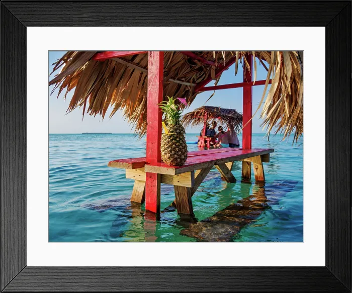 Framed Print : Pineapple Cocktail at the Swing Bar, Secret Beach, Ambergris Caye, Belize District, Belize