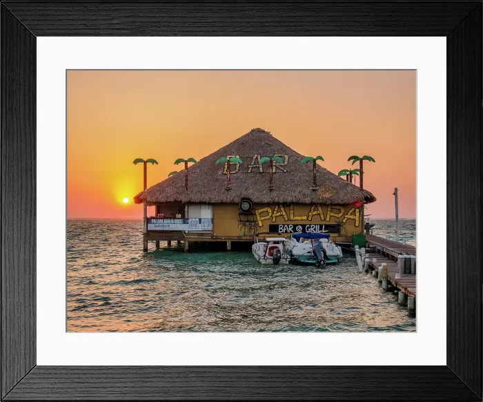 Framed Print : Palapa Bar and Grill at sunrise, San Pedro Town, Ambergris Caye, Belize District, Belize Framed Print : Palapa Bar and Grill at sunrise, San Pedro Town, Ambergris Caye, Belize District, Belize