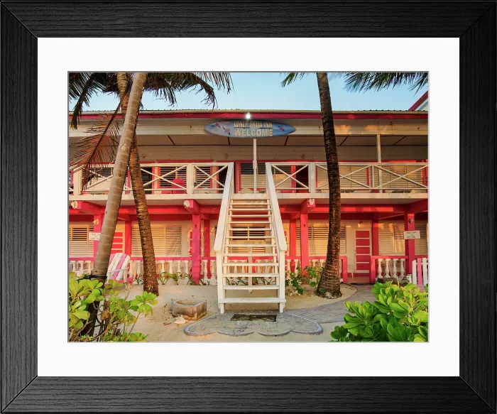 Framed Print : Conch Shell Inn at sunrise, San Pedro Town, Ambergris Caye, Belize District, Belize Framed Print : Conch Shell Inn at sunrise, San Pedro Town, Ambergris Caye, Belize District, Belize