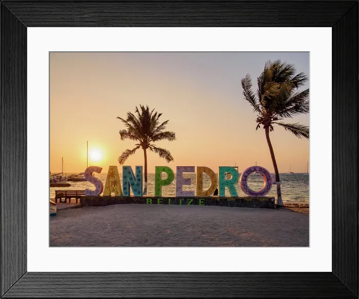 Framed Print : San Pedro Sign at sunrise, Central Park, San Pedro Town, Ambergris Caye, Belize District, Belize Framed Print : San Pedro Sign at sunrise, Central Park, San Pedro Town, Ambergris Caye, Belize District, Belize
