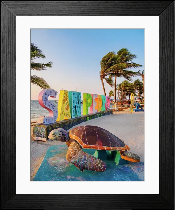 Framed Print : San Pedro Sign at sunrise, Central Park, San Pedro Town, Ambergris Caye, Belize District, Belize Framed Print : San Pedro Sign at sunrise, Central Park, San Pedro Town, Ambergris Caye, Belize District, Belize