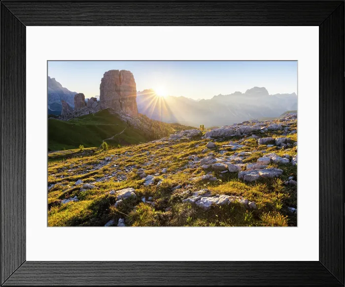 Framed Print : Cinque Torri peak in summer at sunrise. Cortina d'Ampezzo, Belluno Province, Veneto District, Italy Framed Print : Cinque Torri peak in summer at sunrise. Cortina d'Ampezzo, Belluno Province, Veneto District, Italy