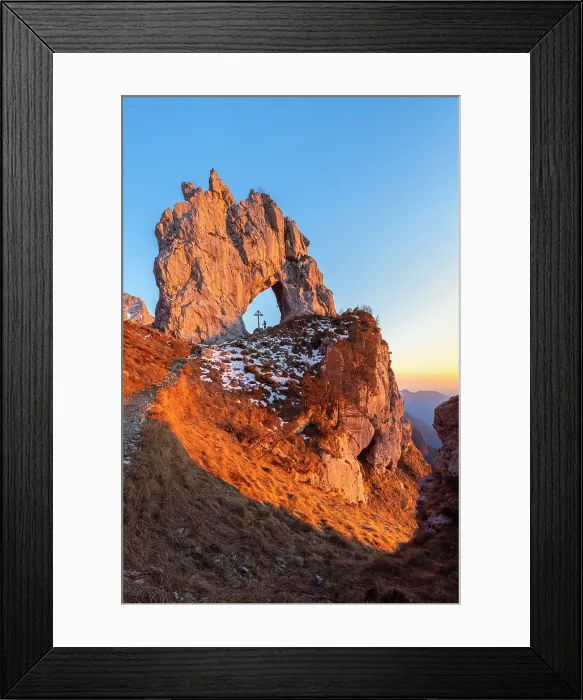 Framed Print : natural arch rock formation called Porta di Prada in the Grigna mountain, Grigna Settentrionale, Mandello del Lario, Lombardy, Italy. (MR) Framed Print : natural arch rock formation called Porta di Prada in the Grigna mountain, Grigna Settentrionale, Mandello del Lario, Lombardy, Italy. (MR)