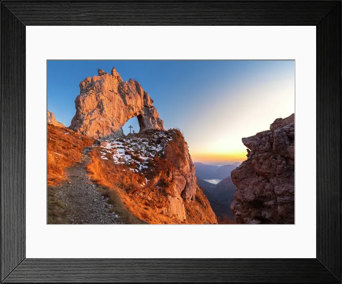 Framed Print : natural arch rock formation called Porta di Prada in the Grigna mountain, Grigna Settentrionale, Mandello del Lario, Lombardy, Italy. (MR)