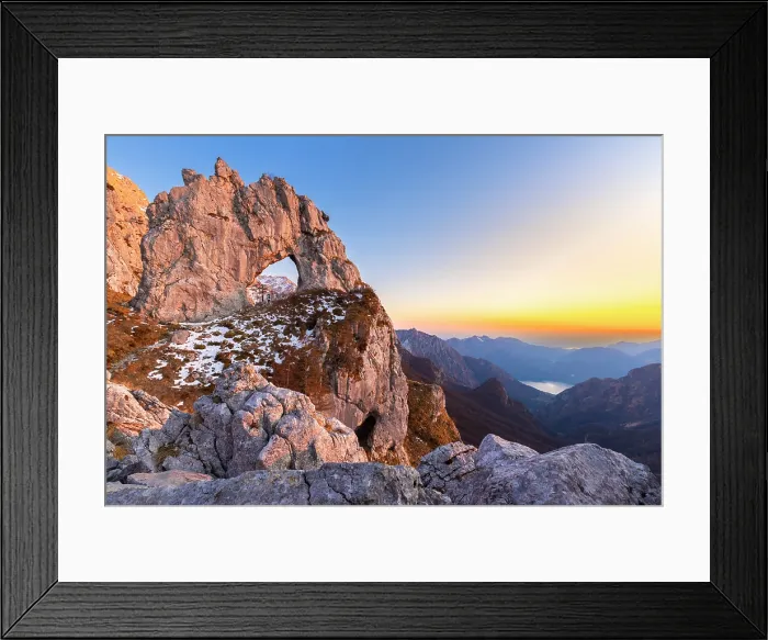 Framed Print : natural arch rock formation called Porta di Prada in the Grigna mountain, Grigna Settentrionale, Mandello del Lario, Lombardy, Italy. (MR) Framed Print : natural arch rock formation called Porta di Prada in the Grigna mountain, Grigna Settentrionale, Mandello del Lario, Lombardy, Italy. (MR)