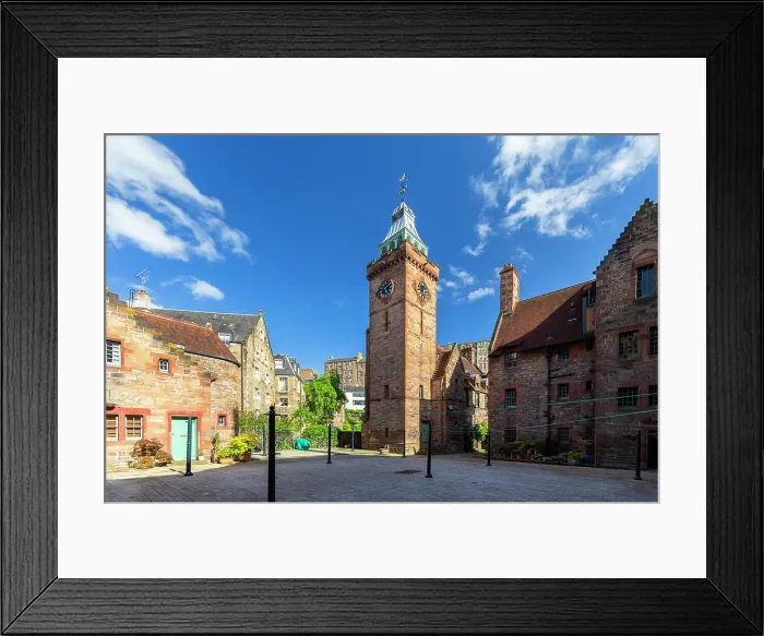 Framed Print : Dean village on Water of Leith walkway in Edinburgh. Edinburgh, Scotland, United Kingdom