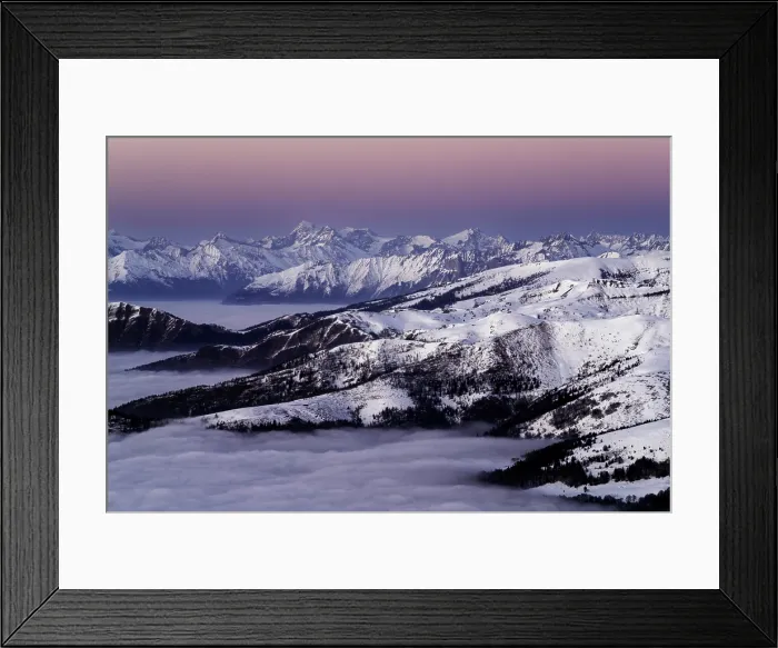 Framed Print : Camonica Valley and Adamello Group photographed from Monte Guglielmo in a winter sunset, Brescia province in Lombardy district, Italy