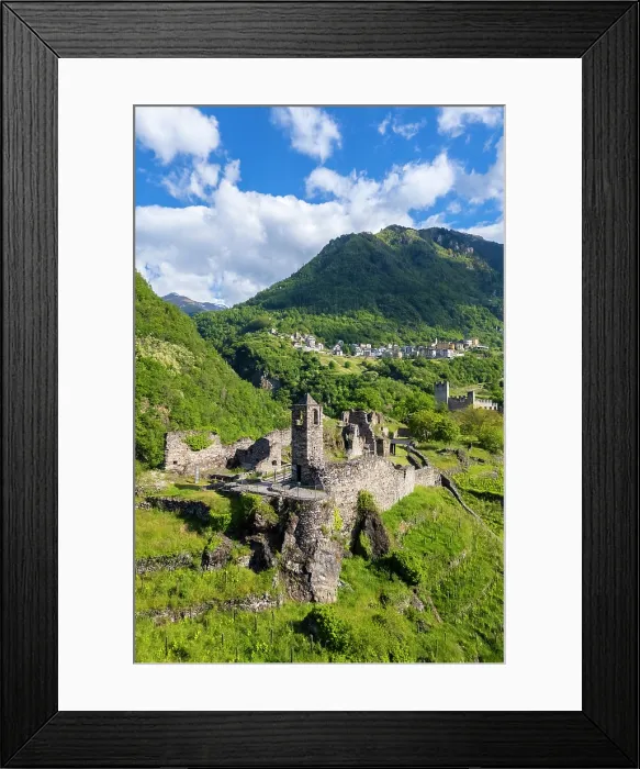 Framed Print : ruins of the church of San Faustino with it's castle. Grosio, Sondrio district, Valtellina, Lombardy, Italy Framed Print : ruins of the church of San Faustino with it's castle. Grosio, Sondrio district, Valtellina, Lombardy, Italy