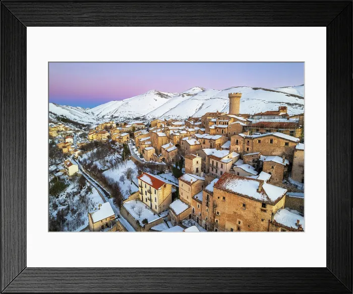 Framed Print : Ancient mountain village of Santo Stefano di Sessanio in winter, Gran Sasso and Laga Mountains National Park, L'Aquila province, Abruzzo, Apennines, Italy Framed Print : Ancient mountain village of Santo Stefano di Sessanio in winter, Gran Sasso and Laga Mountains National Park, L'Aquila province, Abruzzo, Apennines, Italy