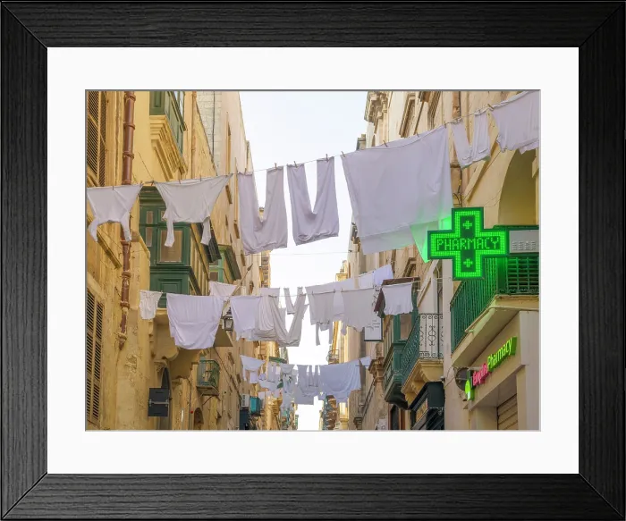 Framed Print : Typical Street Scene in the heart of Valletta, Malta Framed Print : Typical Street Scene in the heart of Valletta, Malta