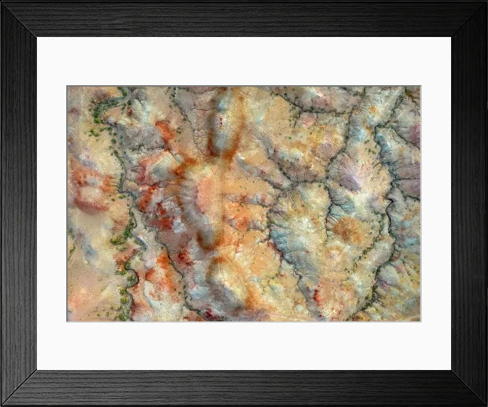 Framed Print : Aerial (drone) view of colourful geology, Tsagaan Suvarga Canyon, Gobi Region, Mongolia, Asia Framed Print : Aerial (drone) view of colourful geology, Tsagaan Suvarga Canyon, Gobi Region, Mongolia, Asia