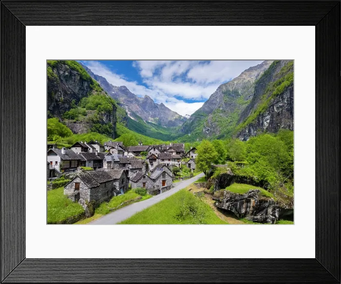 Framed Print : Aerial view the small town of Sonlerto. Cevio, Val Bavona, Valle Maggia, Canton Ticino, Switzerland Framed Print : Aerial view the small town of Sonlerto. Cevio, Val Bavona, Valle Maggia, Canton Ticino, Switzerland